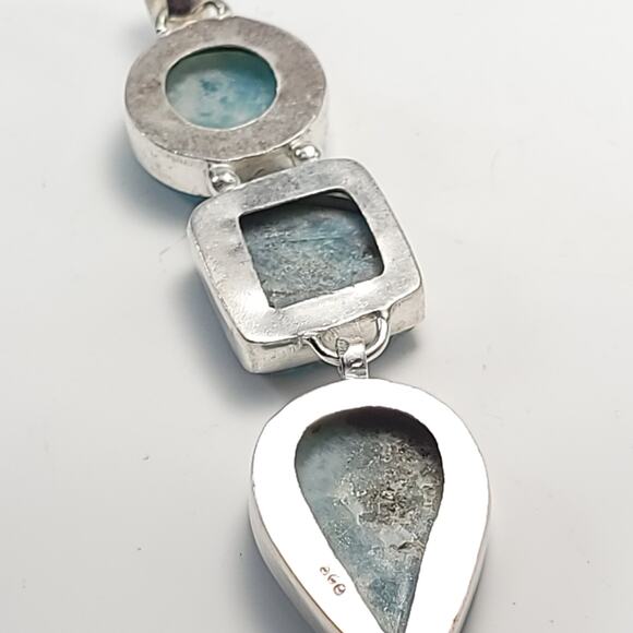 Serene Trio Larimar Sterling Pendant (2.5") on 18" Chain - Picture 9 of 10